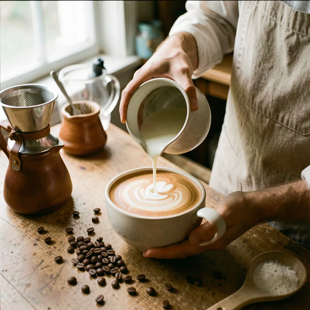 Coffee artist creating latte art